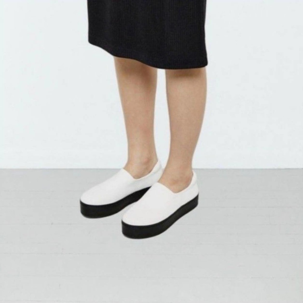 Opening Ceremony White Slip-On Platform Sneakers with Black Sole